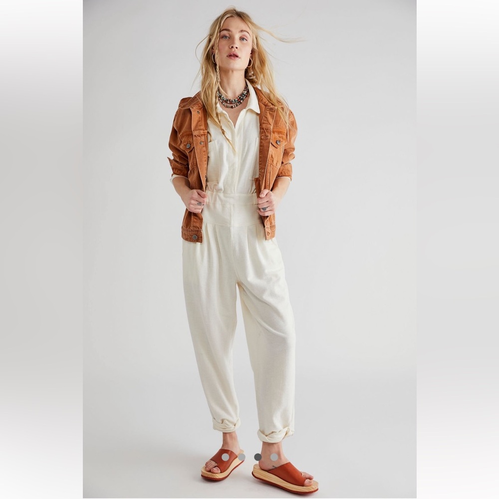 FP Beach Cream Long Sleeve Jumpsuit S P soft like new